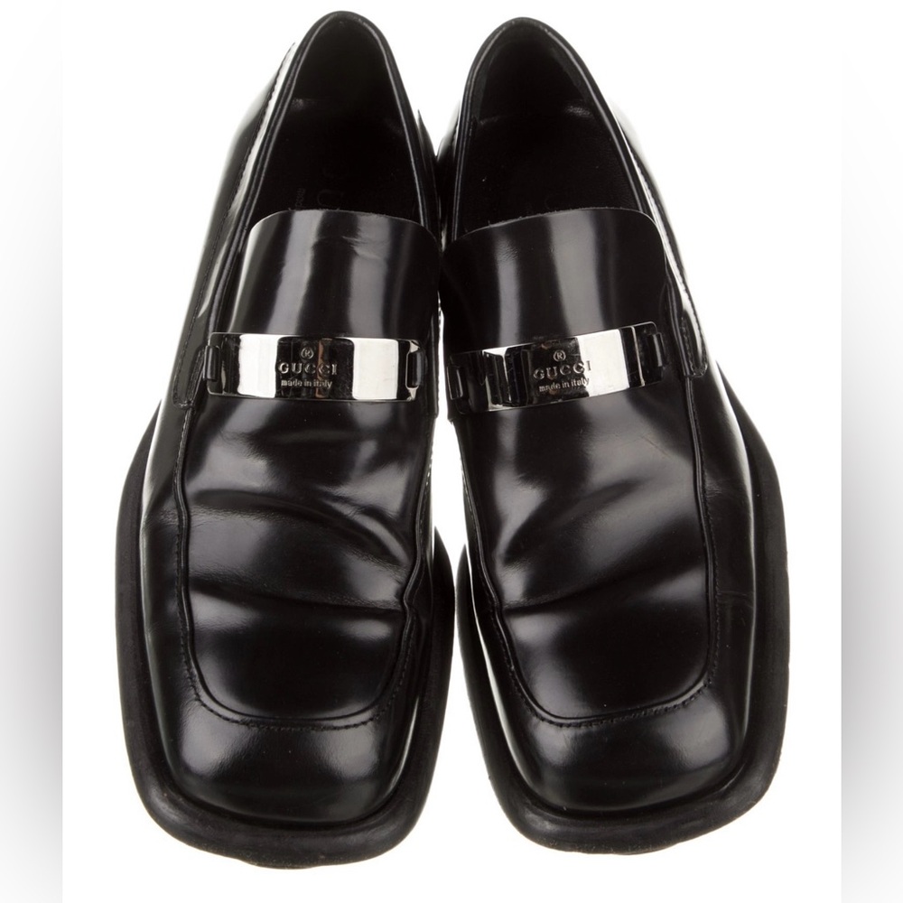 Gucci Polished Black Patent Leather Slip-On Loafers